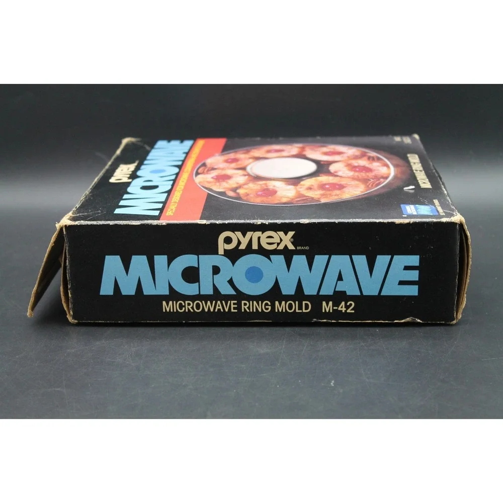 Pyrex Microwave Ring Mold M-42 2 Qt Clear Glass Tube Pan with Box Vintage France